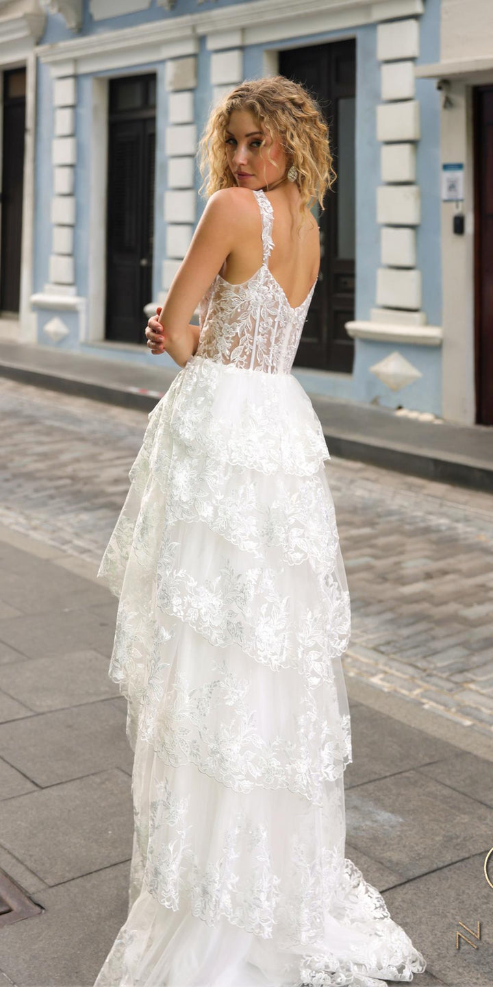Nox Anabel T1335 Long A-Line Tiered Skirt Lace Applique Sweetheart Dress