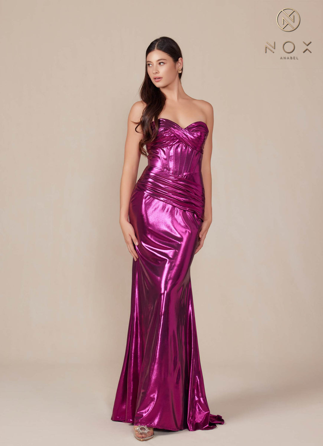 Nox Anabel T1499 Dress Strapless Metallic Satin Fitted Gown