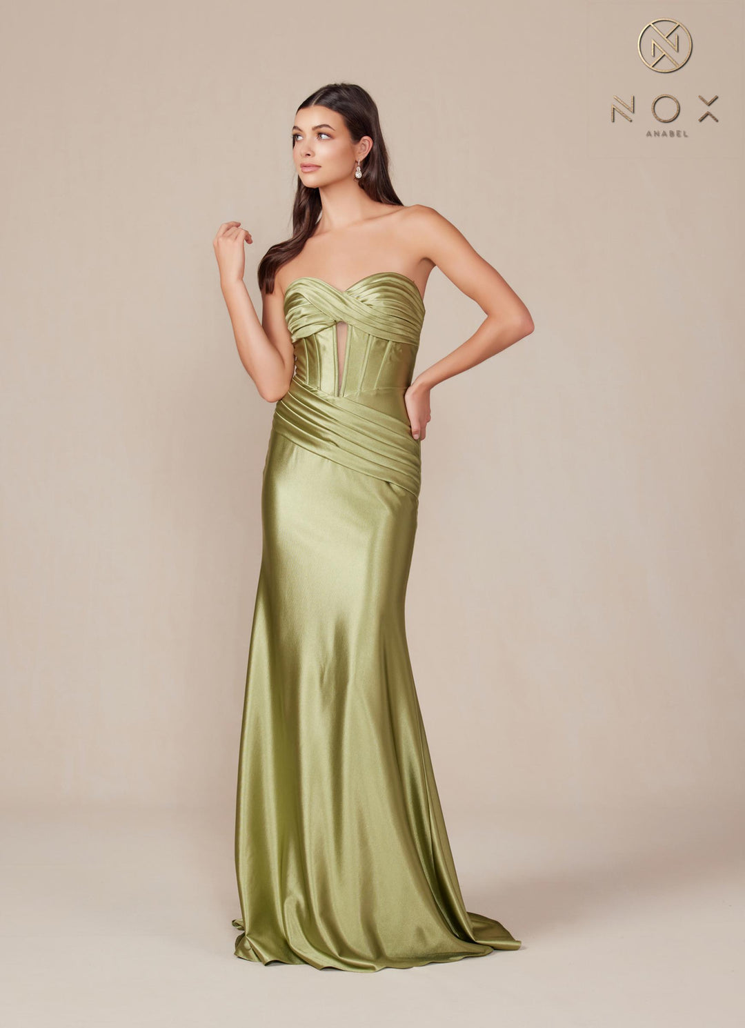 Nox Anabel T1500 Dress Satin Strapless Floor Length Keyhole Bodice