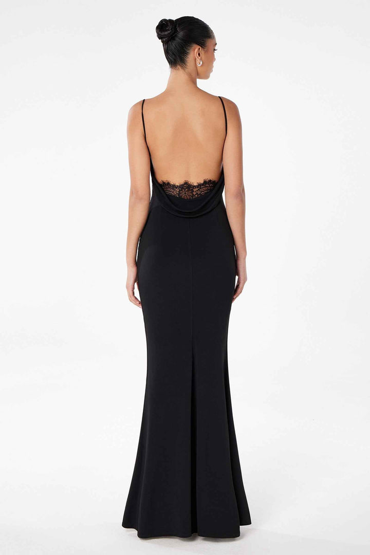 Astee T2008 Fitted Spaghetti Strap Open Back with Lace Detail Gown