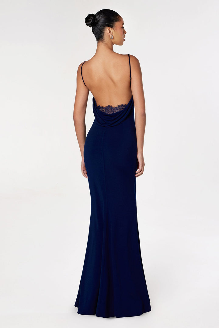 Astee T2008 Fitted Spaghetti Strap Open Back with Lace Detail Gown