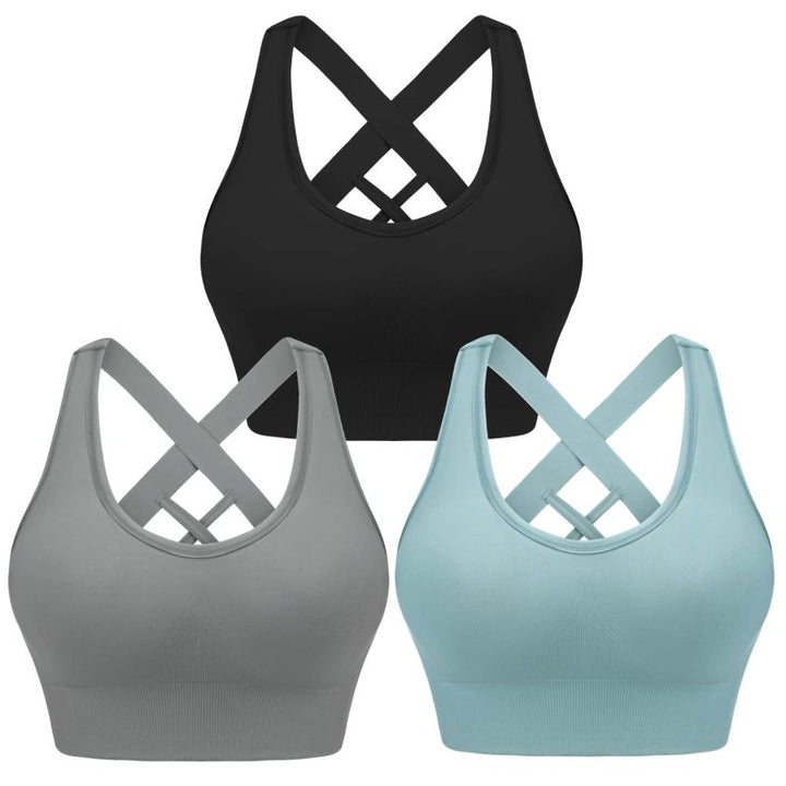 Women's Four Season Solid Nylon Sports Bra - Cross Strap Design