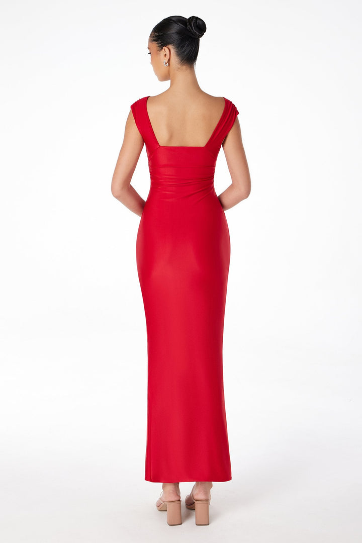 Astee T5000 Ankle Length Evening Gown V-Neckline Side Slit
