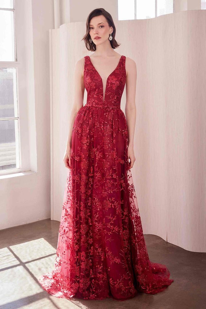 Ladivine Amoris T606 Long Sleeveless Glitter Print A-Line Gown