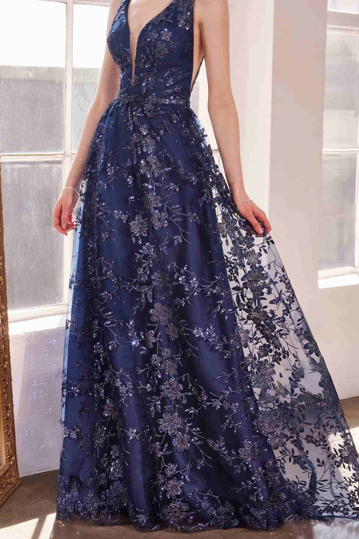 Ladivine Amoris T606 Long Sleeveless Glitter Print A-Line Gown