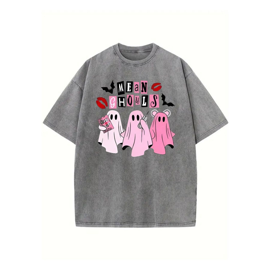 Unisex "Mean Ghouls" Halloween T-Shirt – Washed Cotton, Vintage Streetwear, Bat Graphic