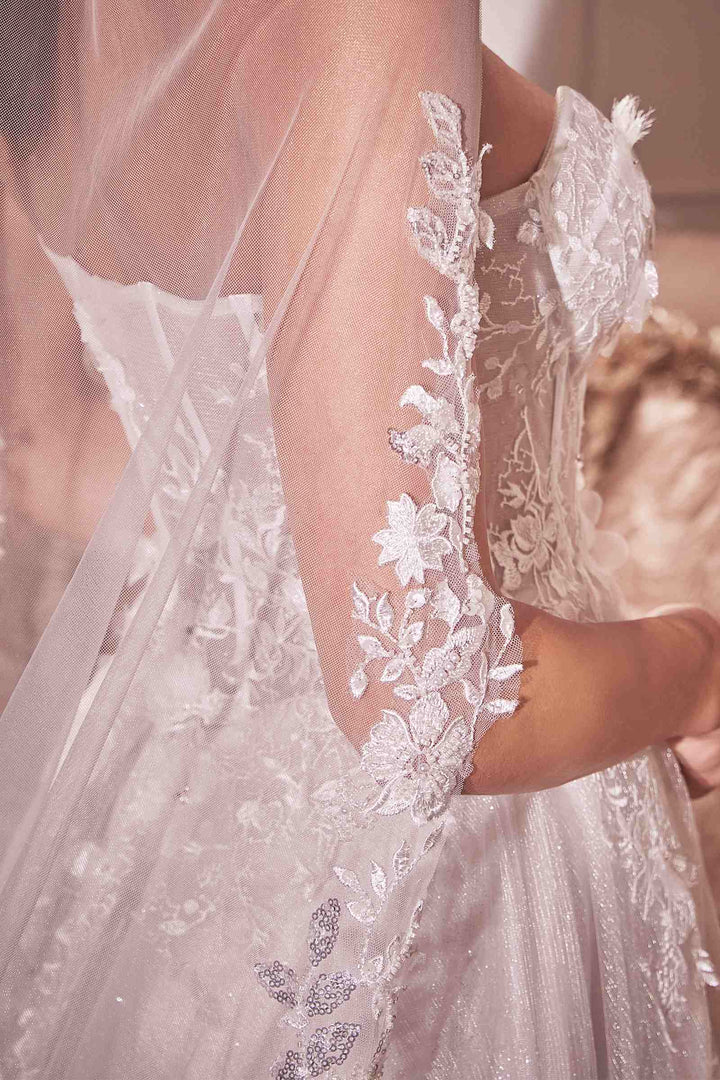 Beaded Floral Edge Chapel Veil