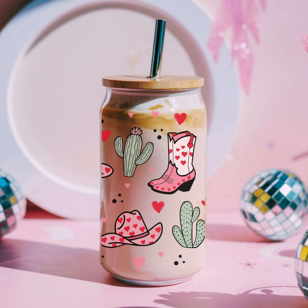 Cowgirl Valentines Glass Cup