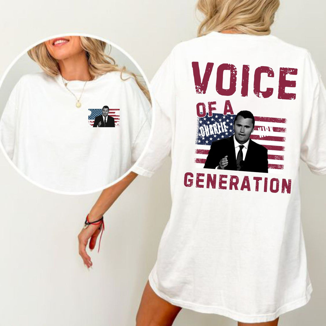 "Voice of a Generation" Charlie Kirk T-Shirt - Double-Sided Unisex Tee, Political Statement Apparel