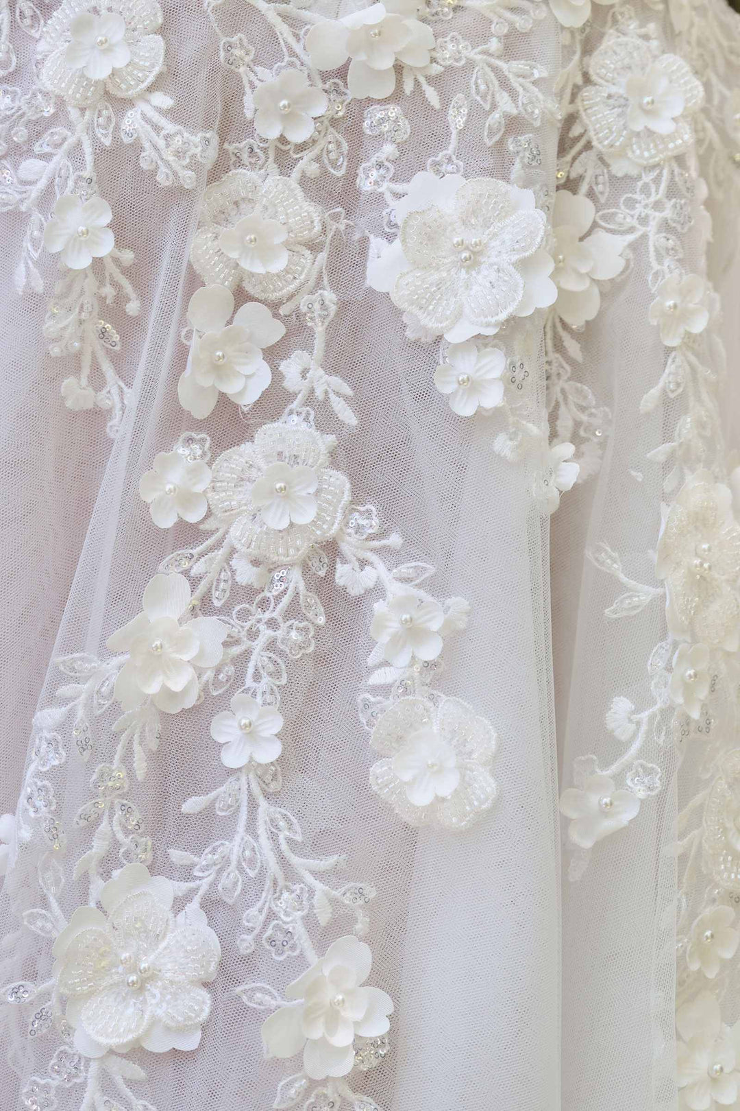Andrea & Leo WL063 A-Line Wedding Gown Plunging Neckline Floral Straps