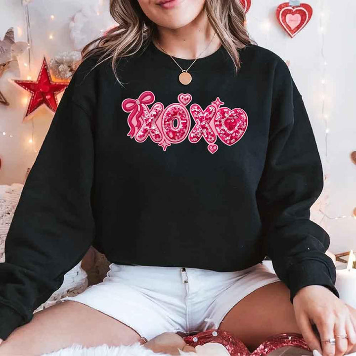 XOXO Sequins Valentine Sweatshirt – Faux Printed Sweater