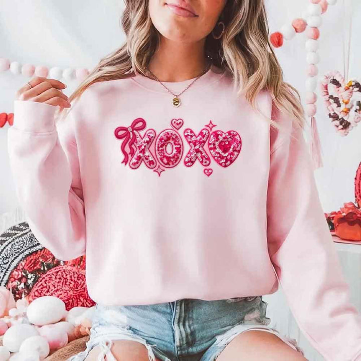 XOXO Sequins Valentine Sweatshirt – Faux Printed Sweater