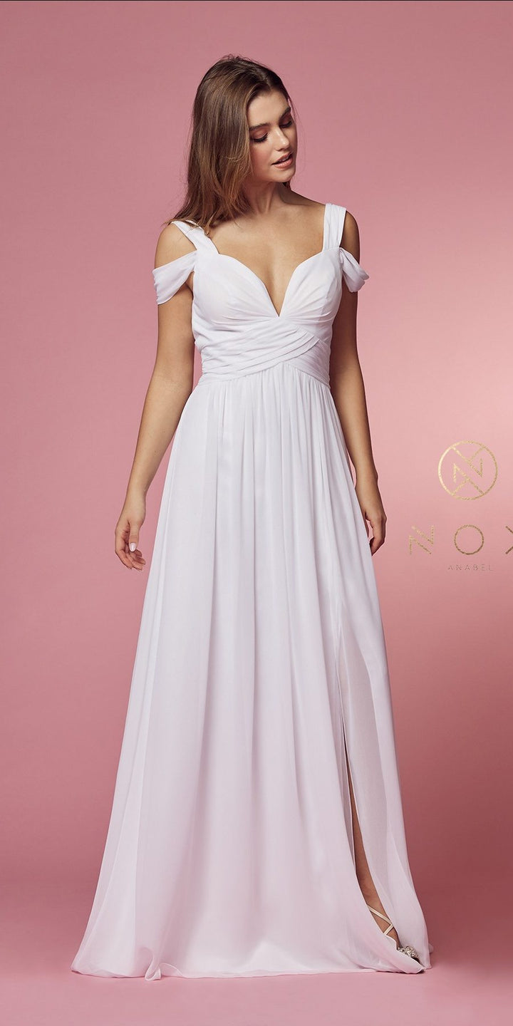 CLEARANCE - Nox Anabel Y277W Cold-Shoulder Long A-Line Chiffon Dress (Size L)