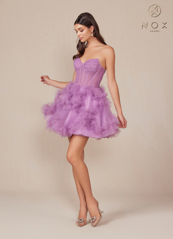 Nox Anabel Y859 Dress Strapless Sweetheart A-Line Ruffled Skirt