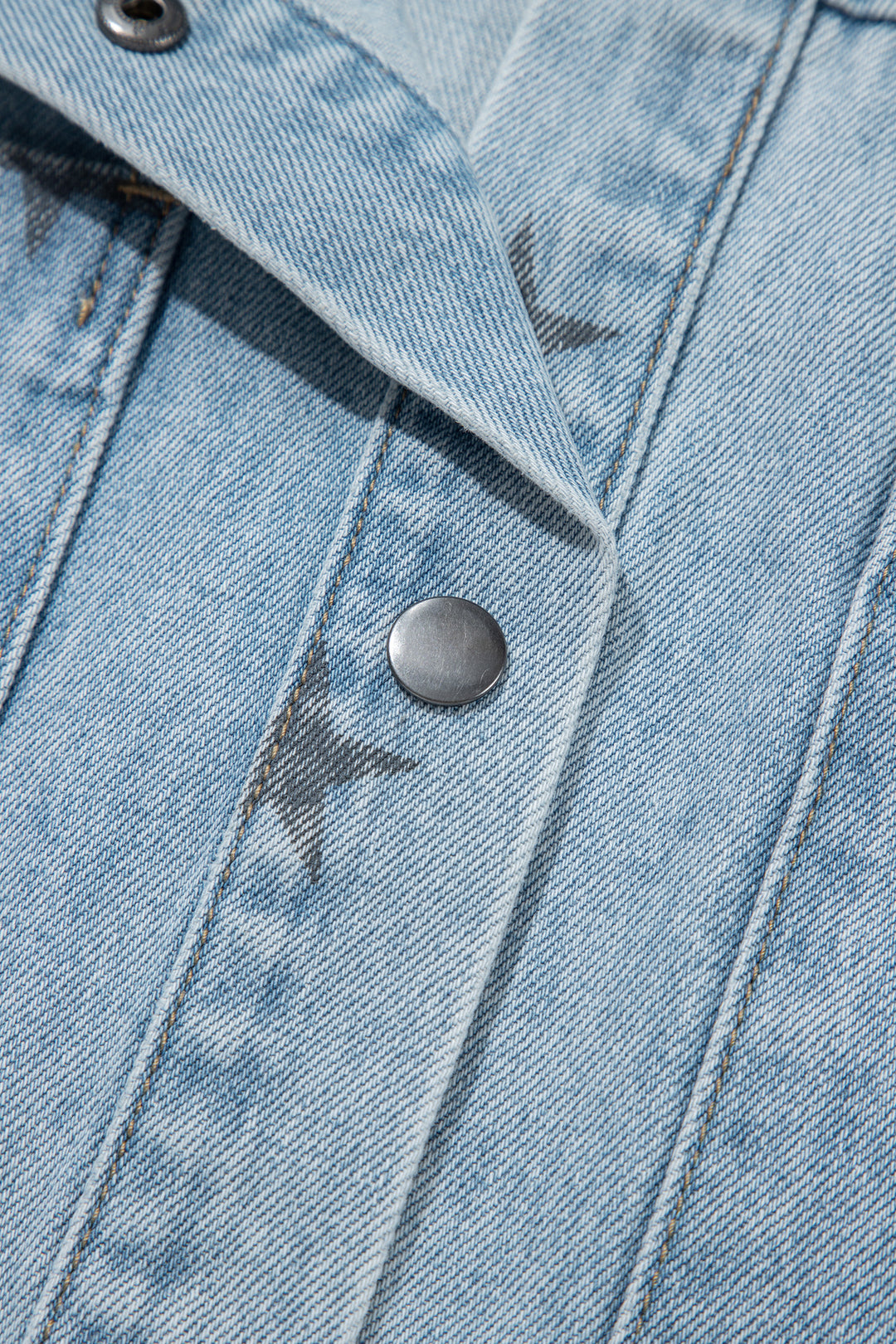 Sky Blue Stars Pattern Long Sleeve Shirt Collar Denim Jacket