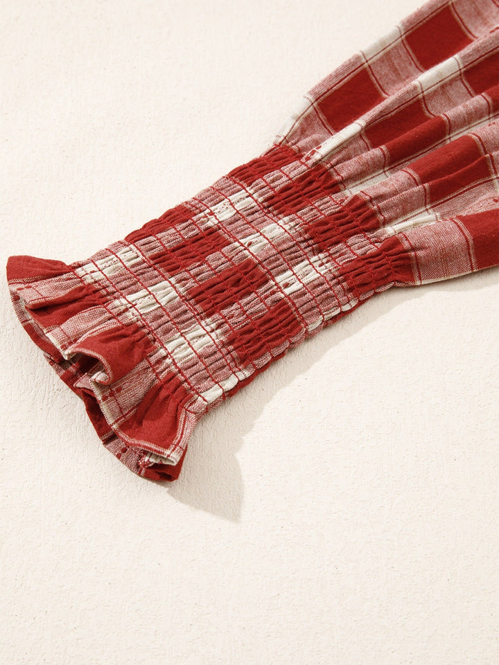 Plaid Print Smocked Puff Sleeve Mini Dress