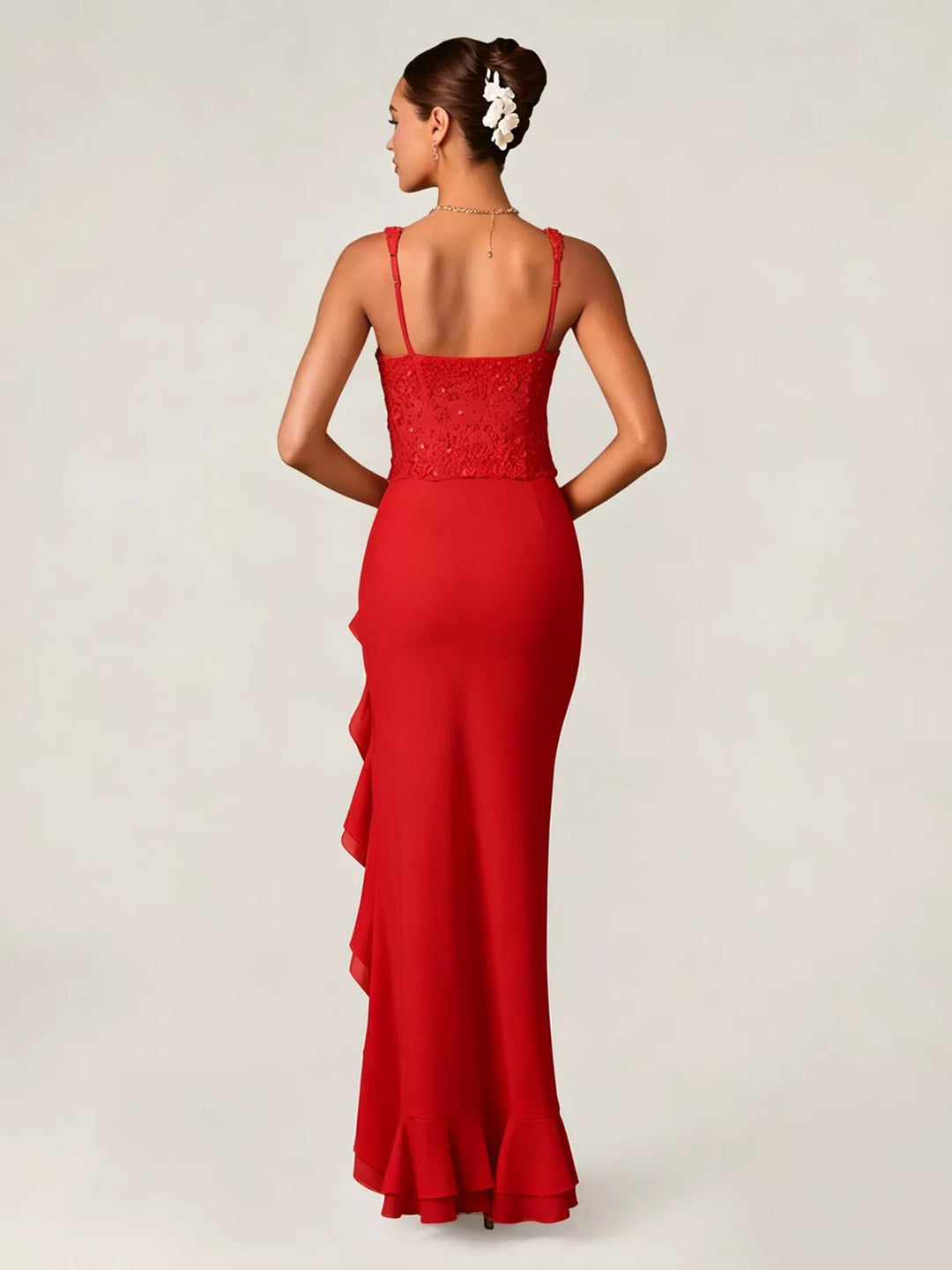Sequin Ruffle Hem Maxi Dress