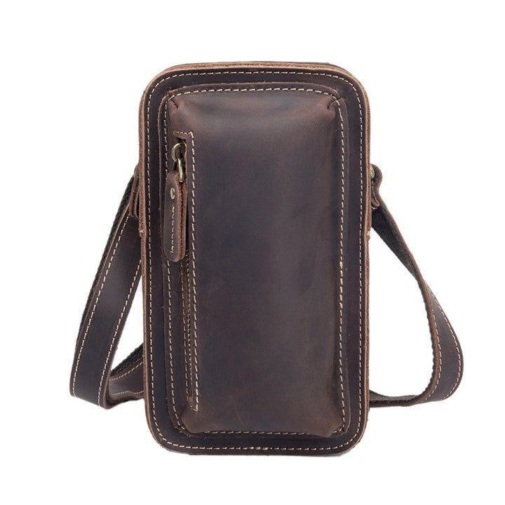 Mens First-Layer Cowhide Crossbody Waist Bag
