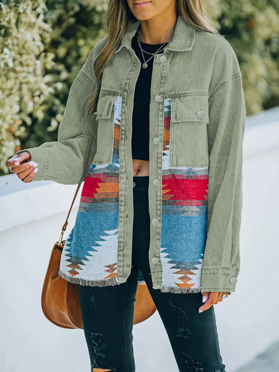Aztec Print Button Up Jacket