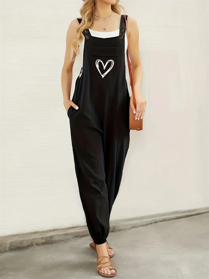 Heart Square Neck Wide Strap Overalls