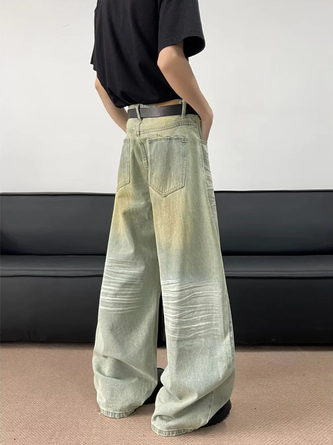 Men's Full Size Wash Wide Leg Jeans Plus Size