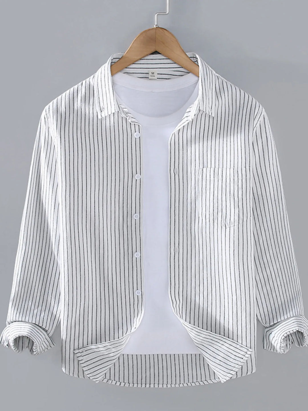 Men's Plus Size Striped Button Up Long Sleeve Shirt