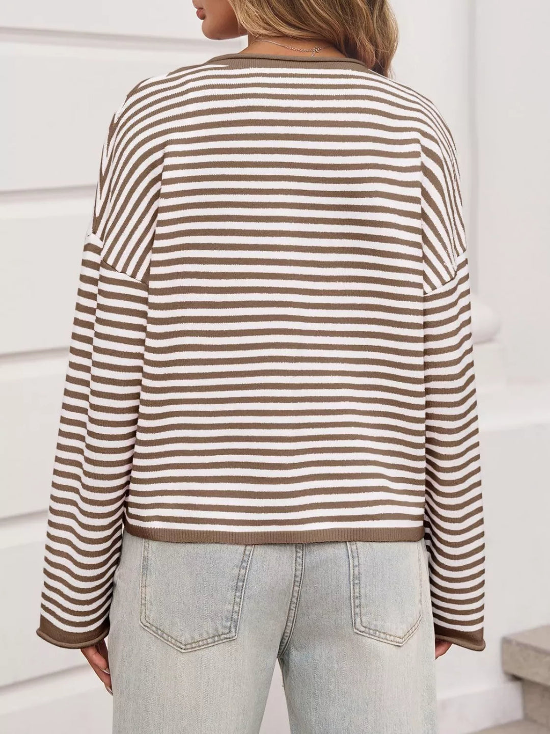 Striped Button-Down Knit Cardigan