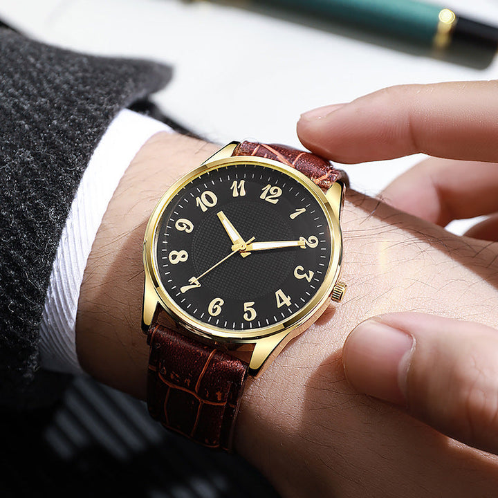 Quartz Mens Business-style Alloy Luminous Luxury Wristwatch With A Leather-band Feel