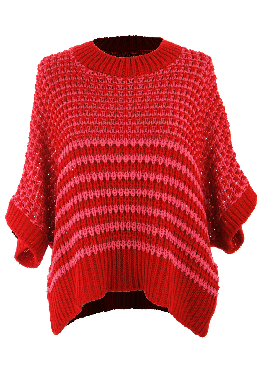 Red Stripe 3/4 Draped Sleeve Slouchy Sweater