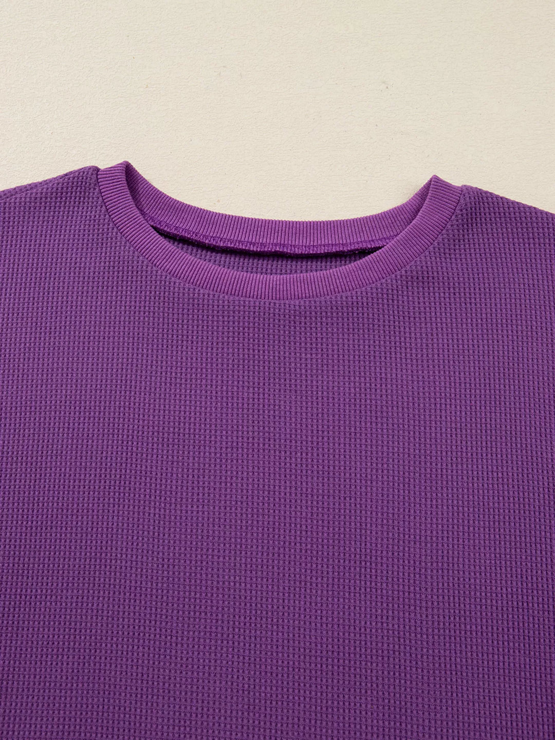 Solid Color Raw Seam Patchwork Ribbed Drop Shoulder Sweatshirt