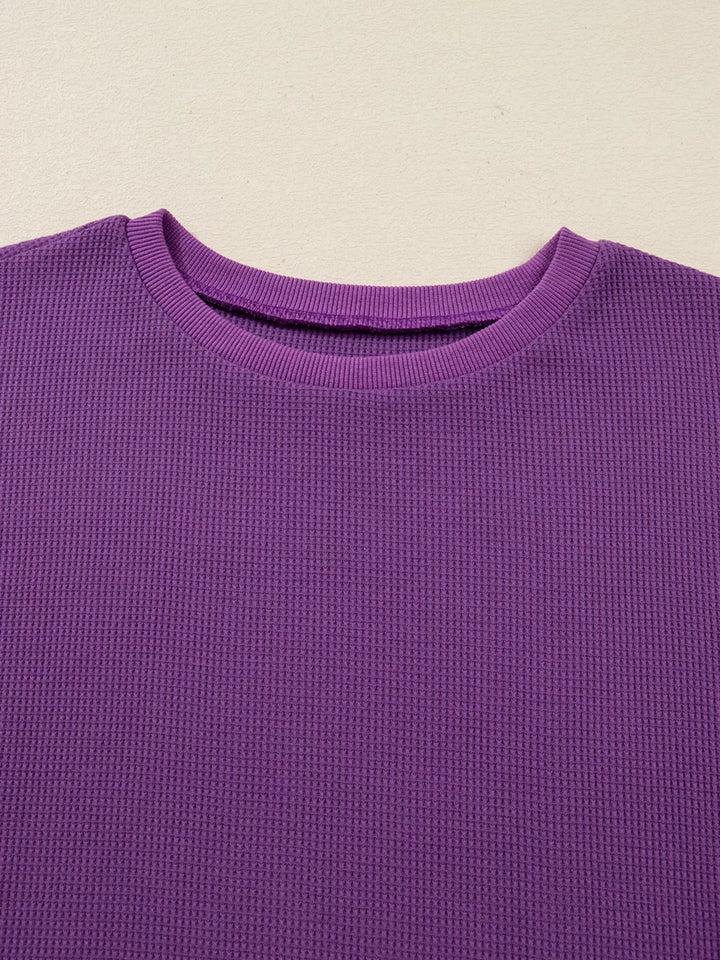 Solid Color Raw Seam Patchwork Ribbed Drop Shoulder Sweatshirt