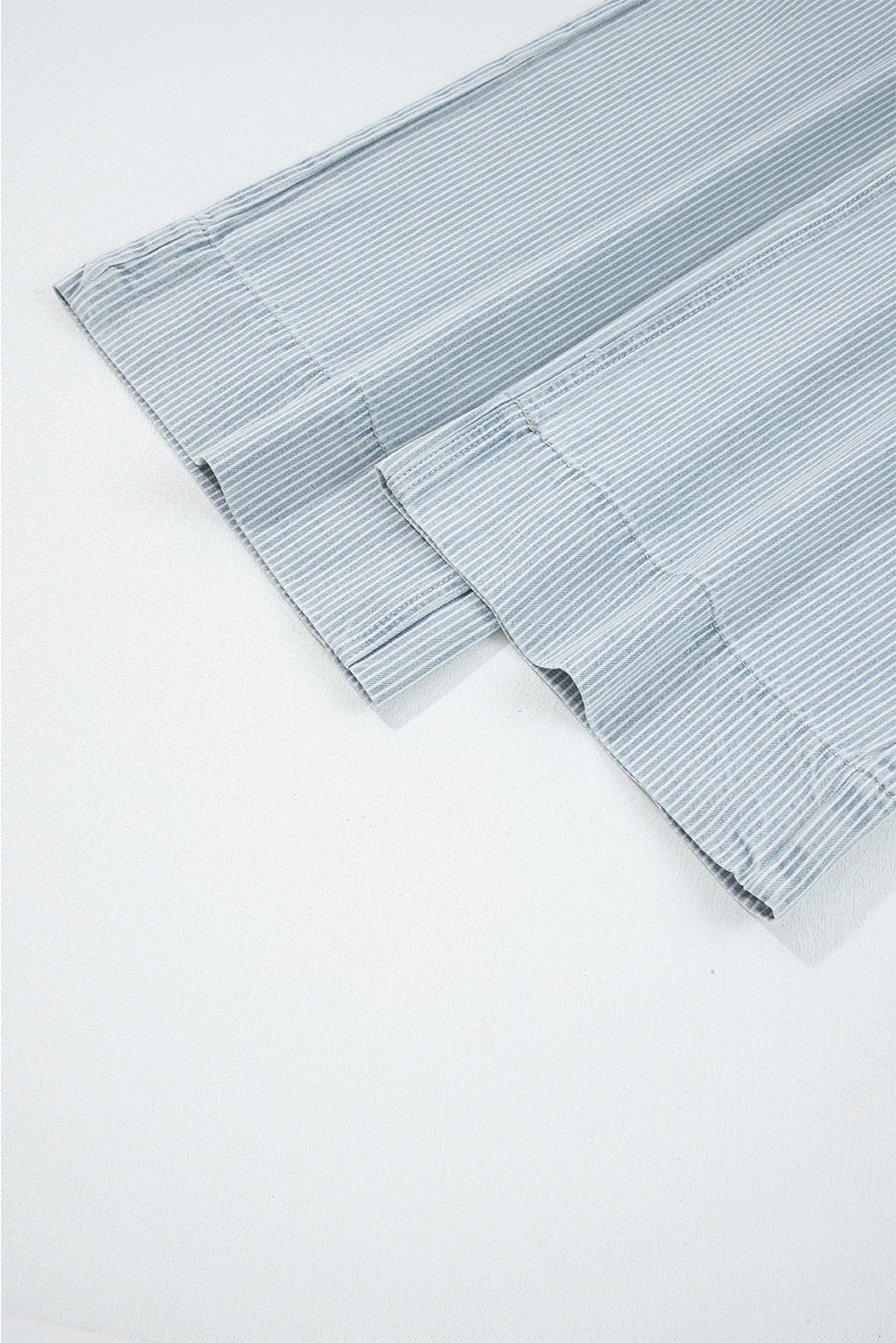 Sky Blue Stripe Button Flap Pocket Cuffed Hem Wide Leg Jeans