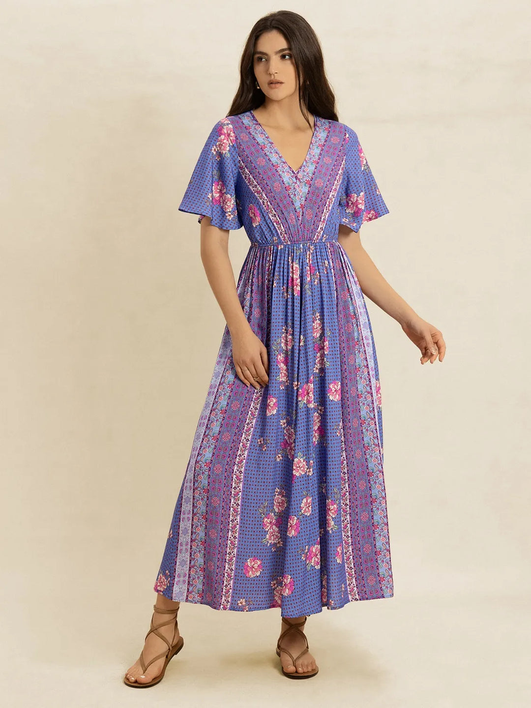 Printed Short Sleeve Midi Dress