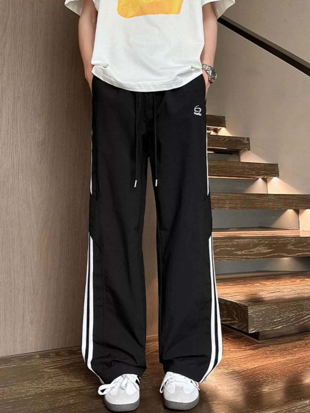 Men's Full Size Stripe Wide Leg Pants Plus Size