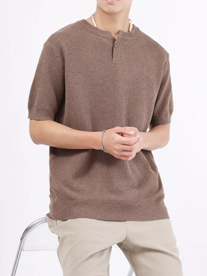 Men's Plus Size Casual Knitted Henley T-Shirt
