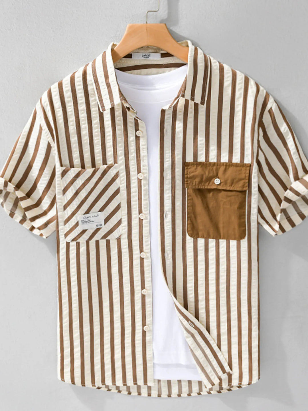 Men's Plus Size Striped Button Up Short Sleeve Shirt