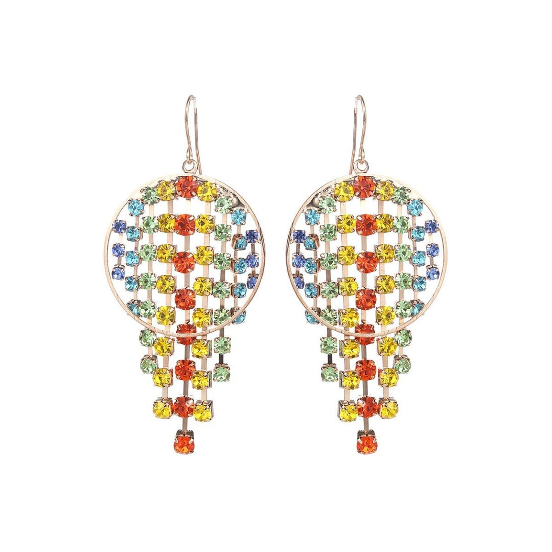 Rainbow Fringe Circle Earrings