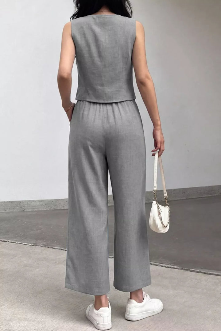 Tie Front Vest and Wide Leg Pants Set