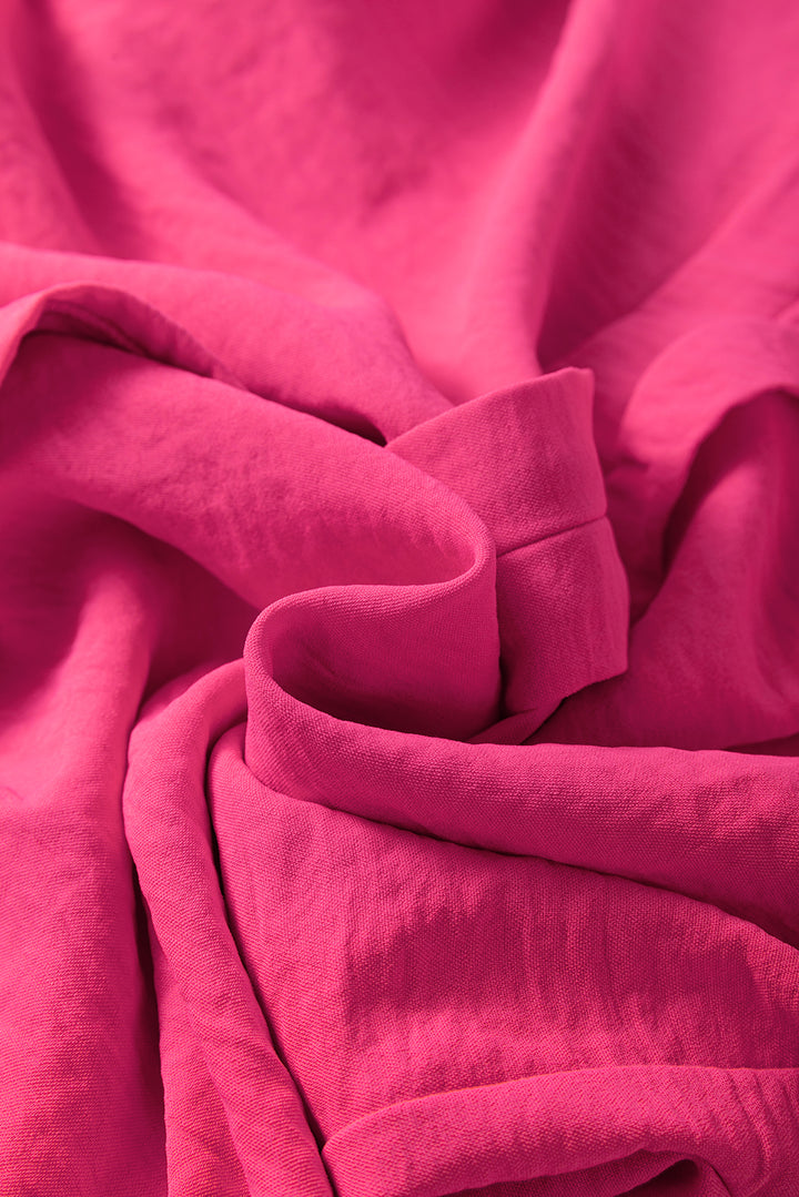 Chemisier à col en V et poignets froncés de couleur unie rouge rose