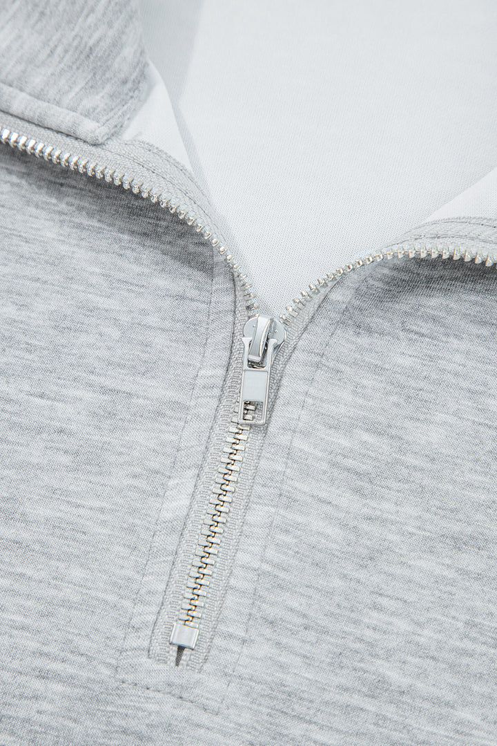 Light Grey Zip Collar Long Sleeve Top Drawstring Pants Set