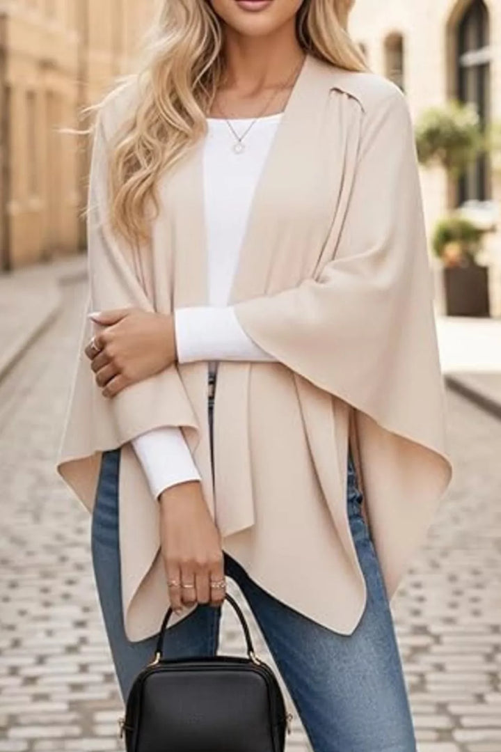 Draped Knitted Split Cape Shawl with Strap
