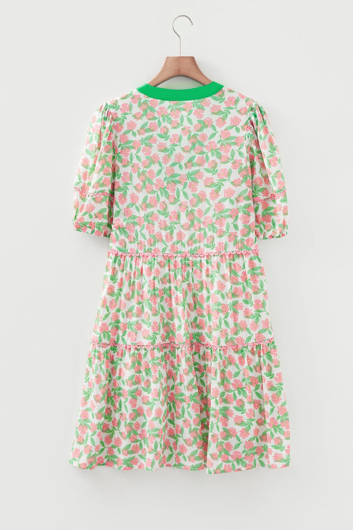 Floral Print Tiered Mini Dress