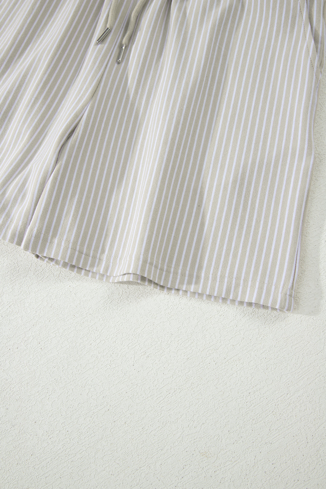 Khaki Stripe Dolman Sleeve Polo Shirt and Drawstring Shorts Set