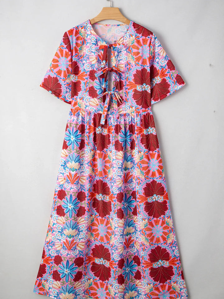 Floral Print Tie Front Midi Dress