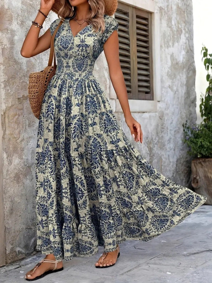 Printed Cap Sleeve Maxi Dress