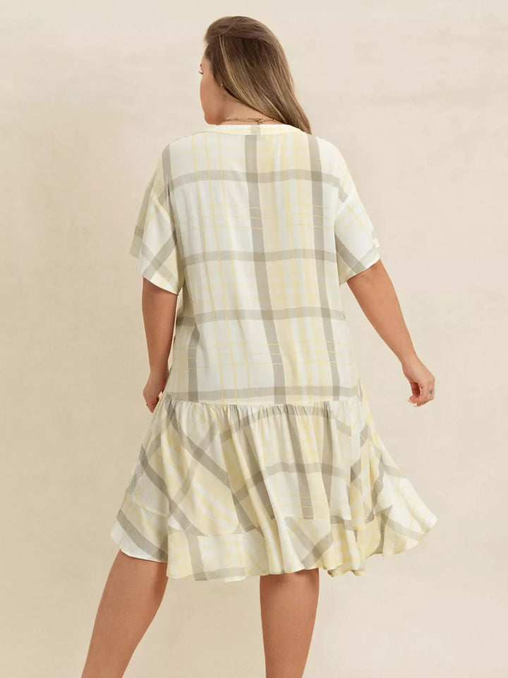 Plus Size Plaid Flutter Sleeve Dress