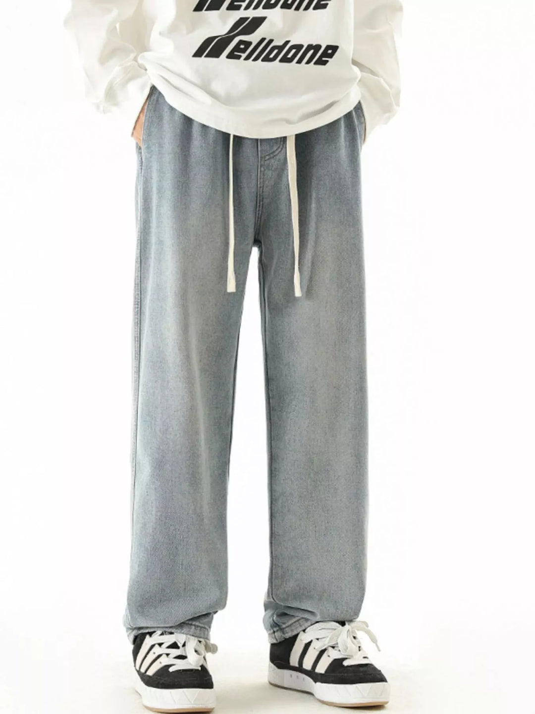 Men's Full Size Wide Leg Drawstring Jeans Plus Size