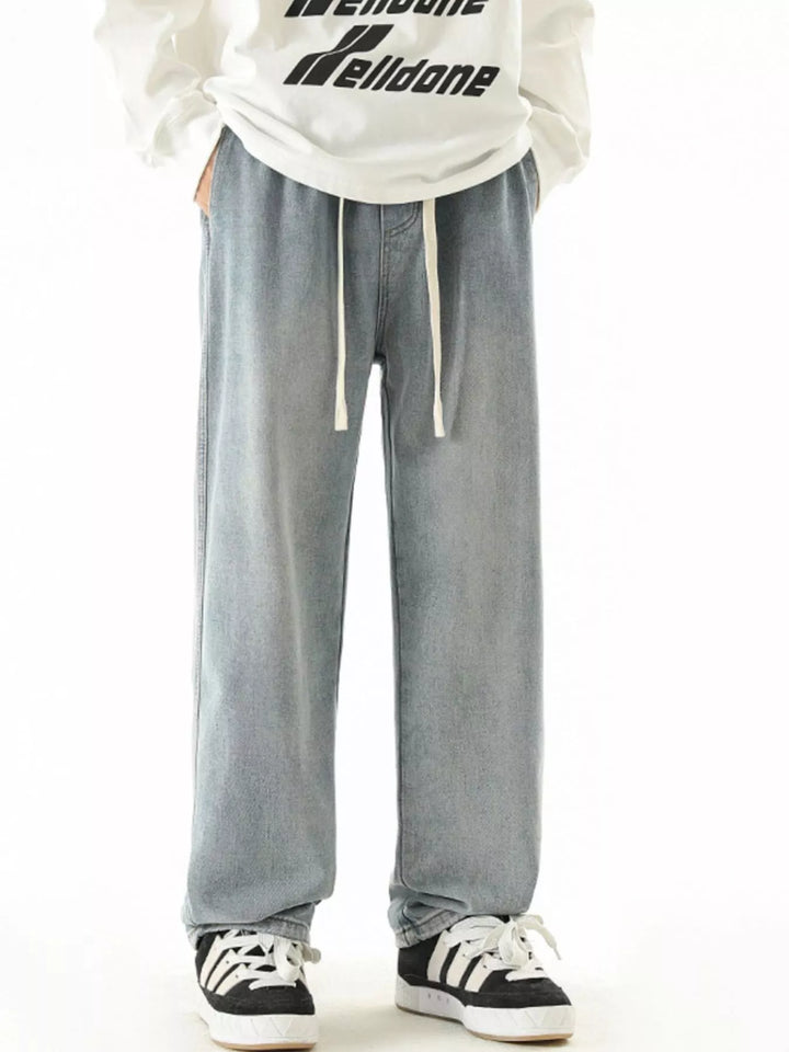 Men's Full Size Wide Leg Drawstring Jeans Plus Size