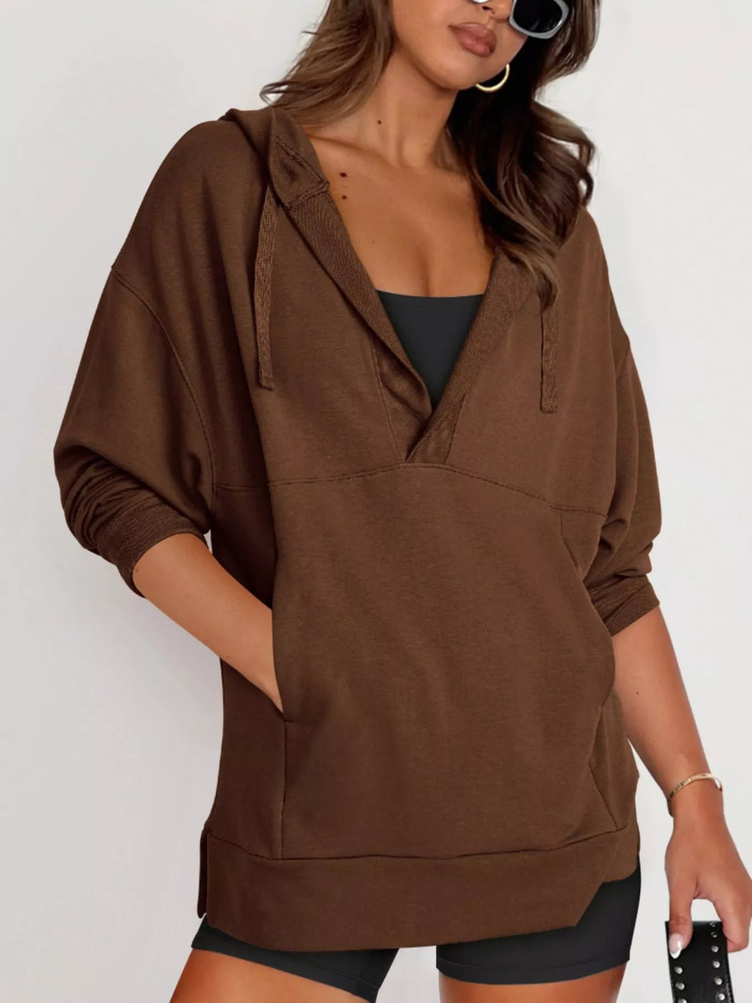 Drawstring Kangaroo Pocket Long Sleeve Hoodie