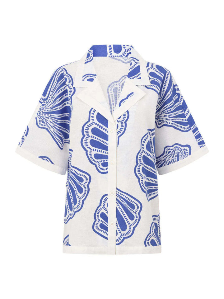 Printed Button Up Shirt and Shorts Set